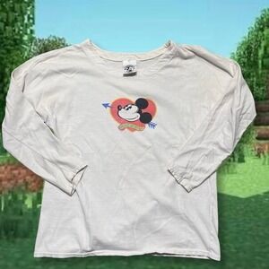 Vintage Mickey & Co‎ Disney Long Sleeve T-Shirt White Cupid Heart Mens